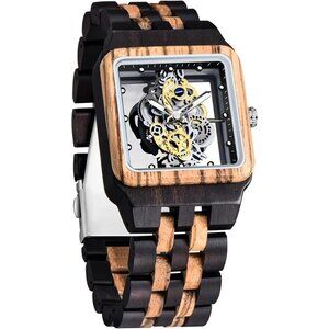 Lightweight Wooden Watch Men Analogue Black Brown Natural Wood Timepiece Gift